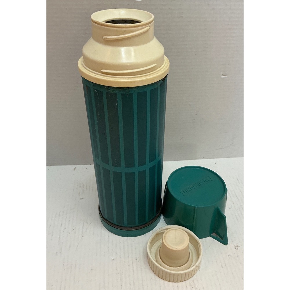Universal Vintage Thermax Insulated Bottle Teal Cream Ribbed Mid Century 10in